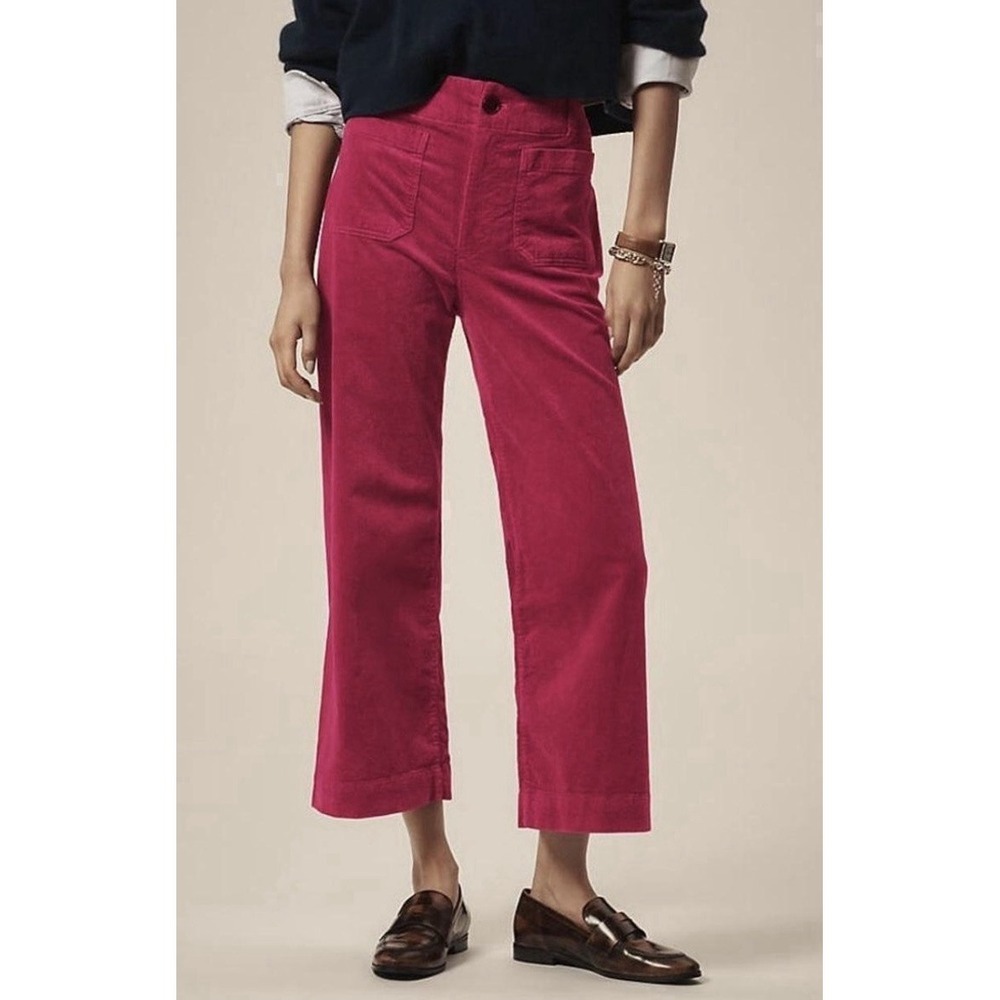 Anthropologie Maeve Colette Corduroy Wide Leg Crop Pants Red Sz 30
